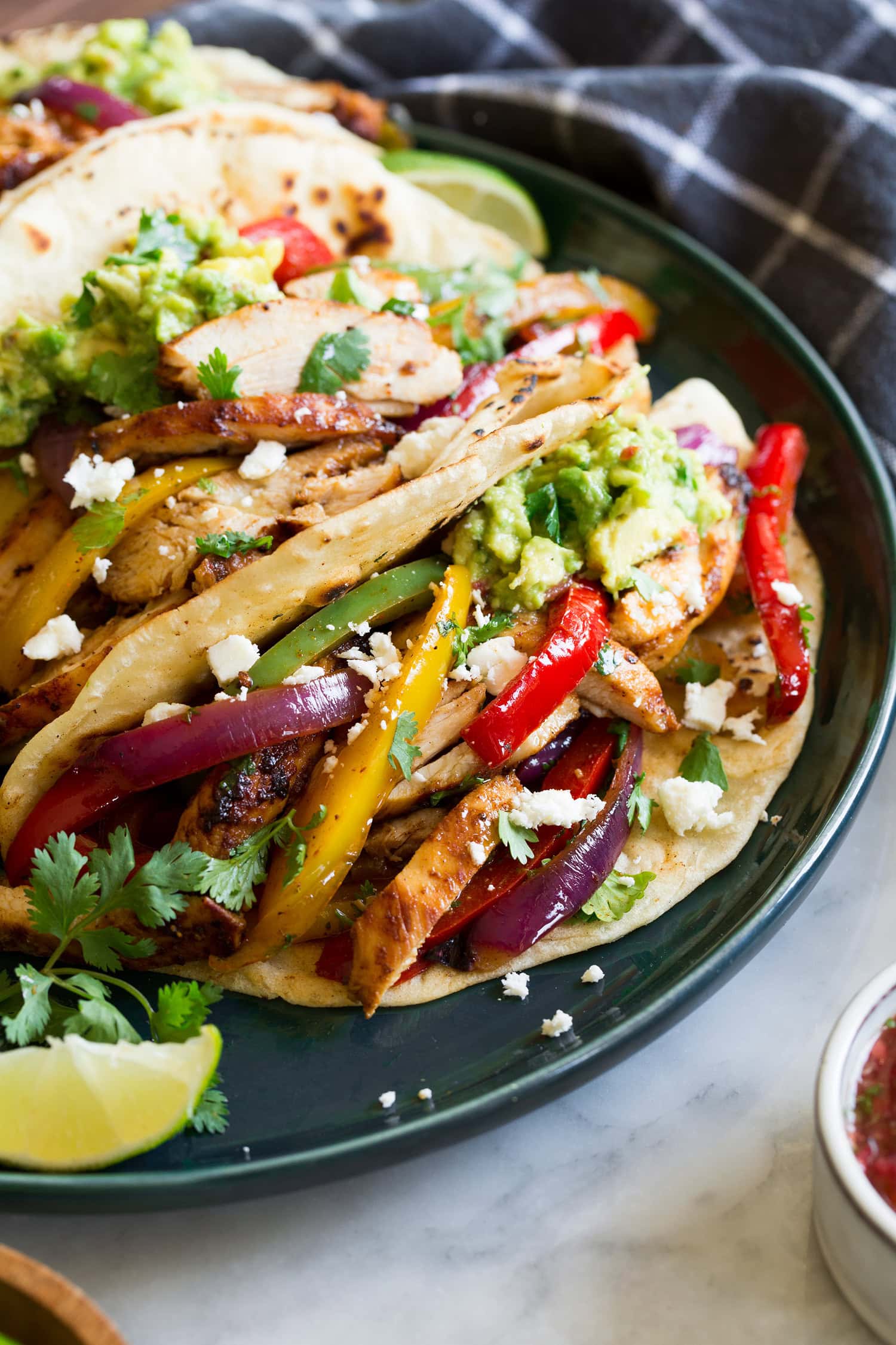 Close up photo of fajitas in tortillas