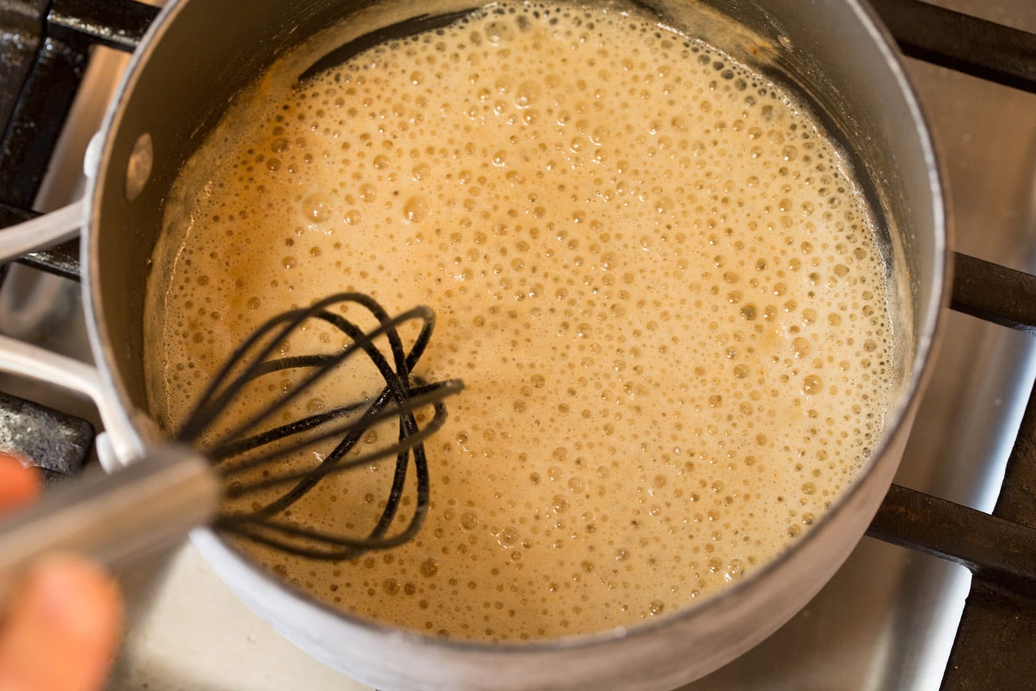 Toasted roux in saucepan.