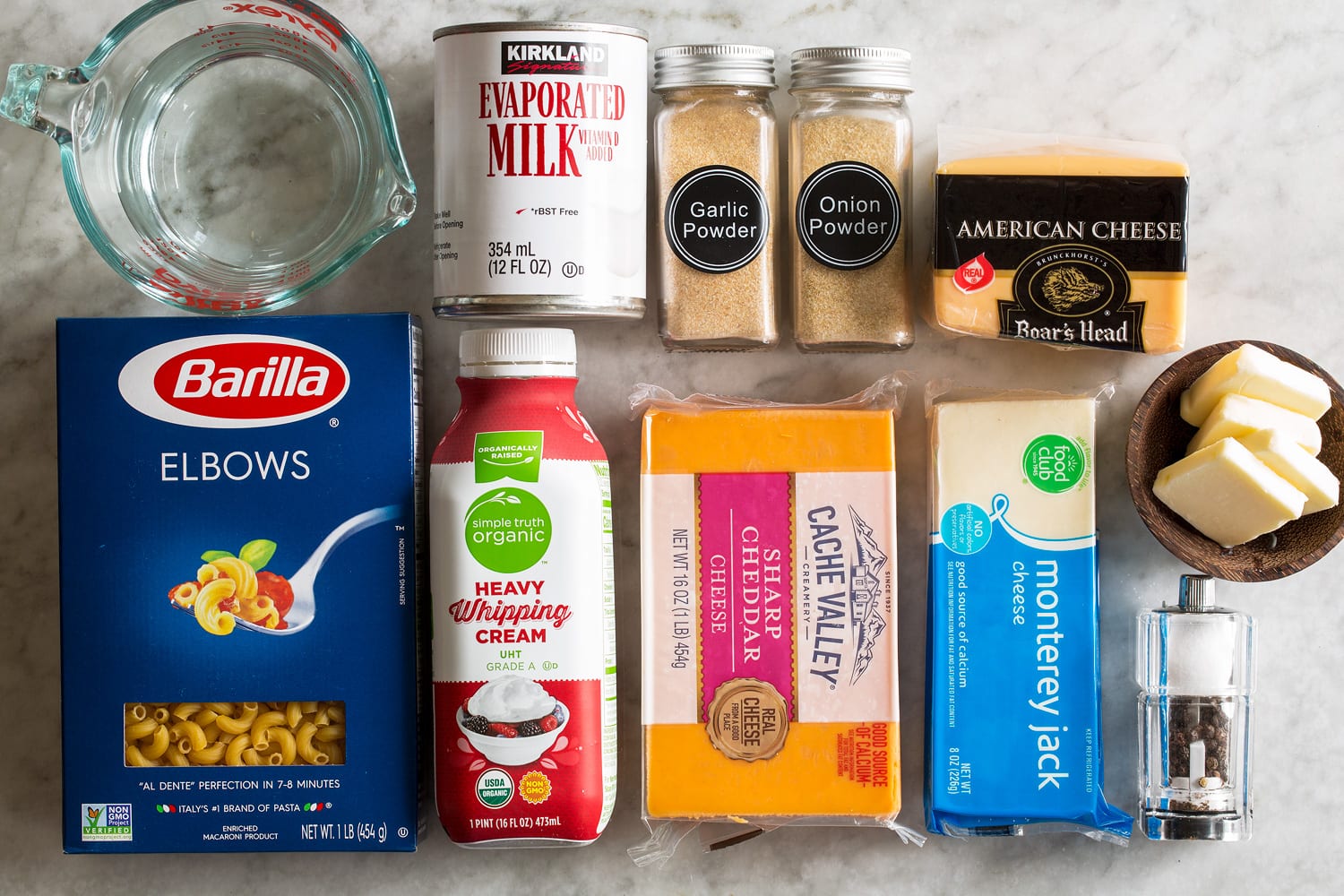 Ingredients for crockpot mac and cheese.