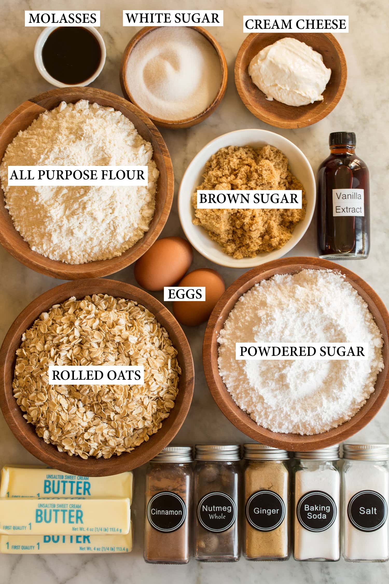 Ingredients used for oatmeal cream pies.