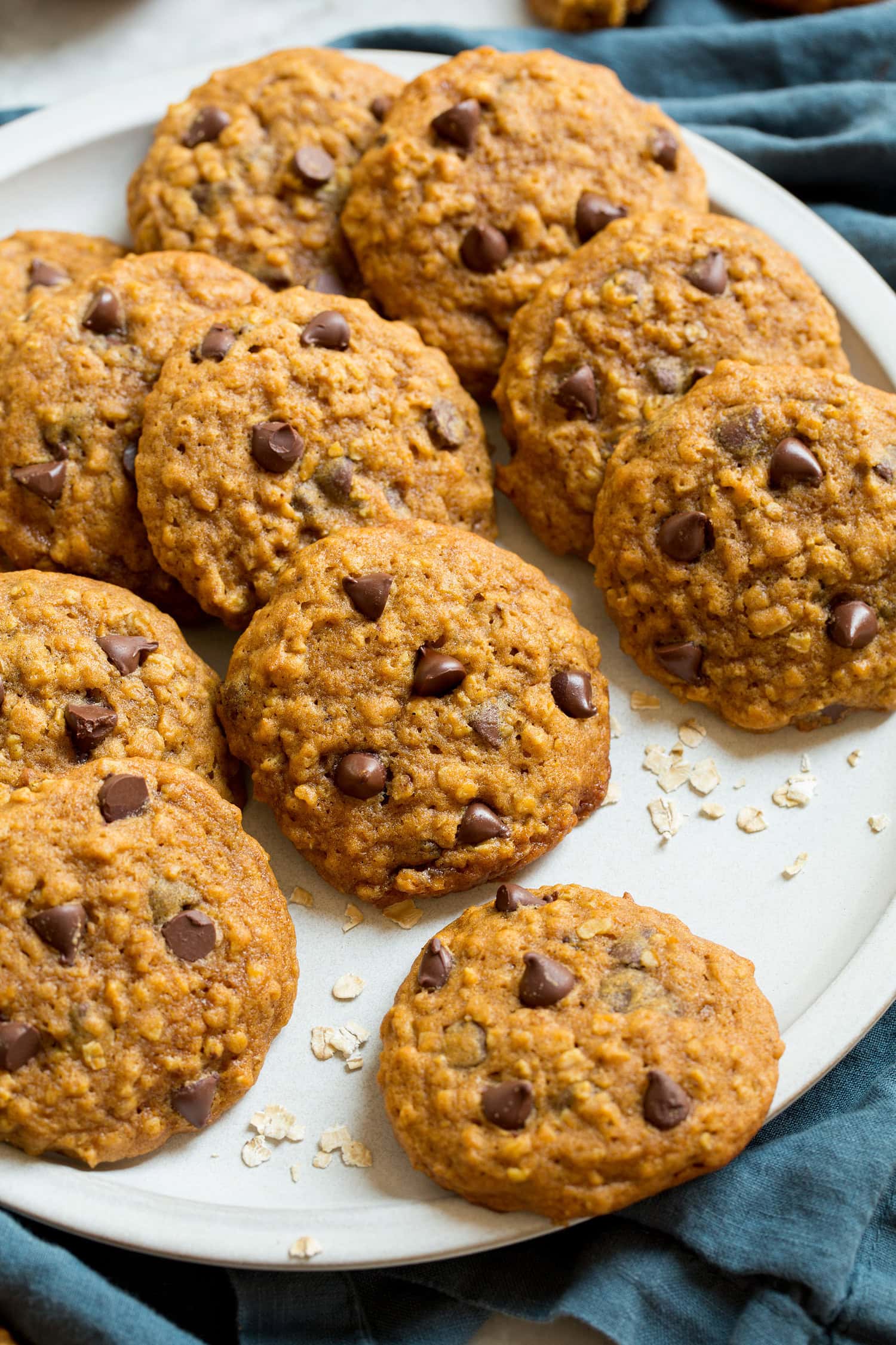 Close up photo of pumpkin oatmeal cookies showing texture.