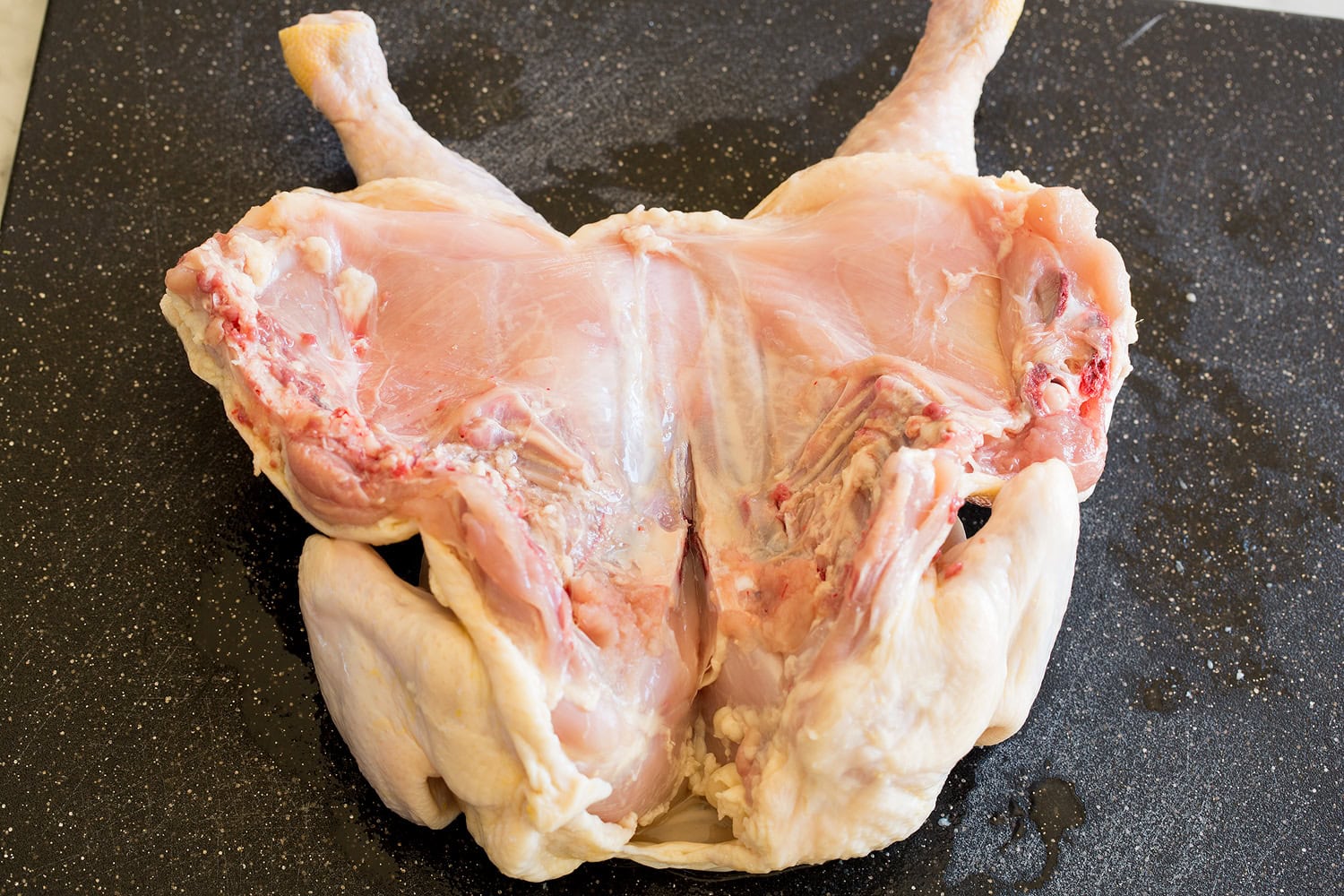 Butterflied whole chicken.