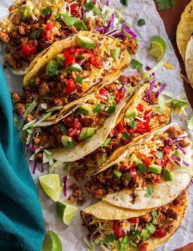 Close up photo of tofu tacos.